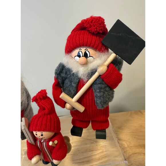 4 Ljungstroms Of Sweden Tomte Wooden Figure Winter Activities Ski Shovel Hike - Picture 5 of 13